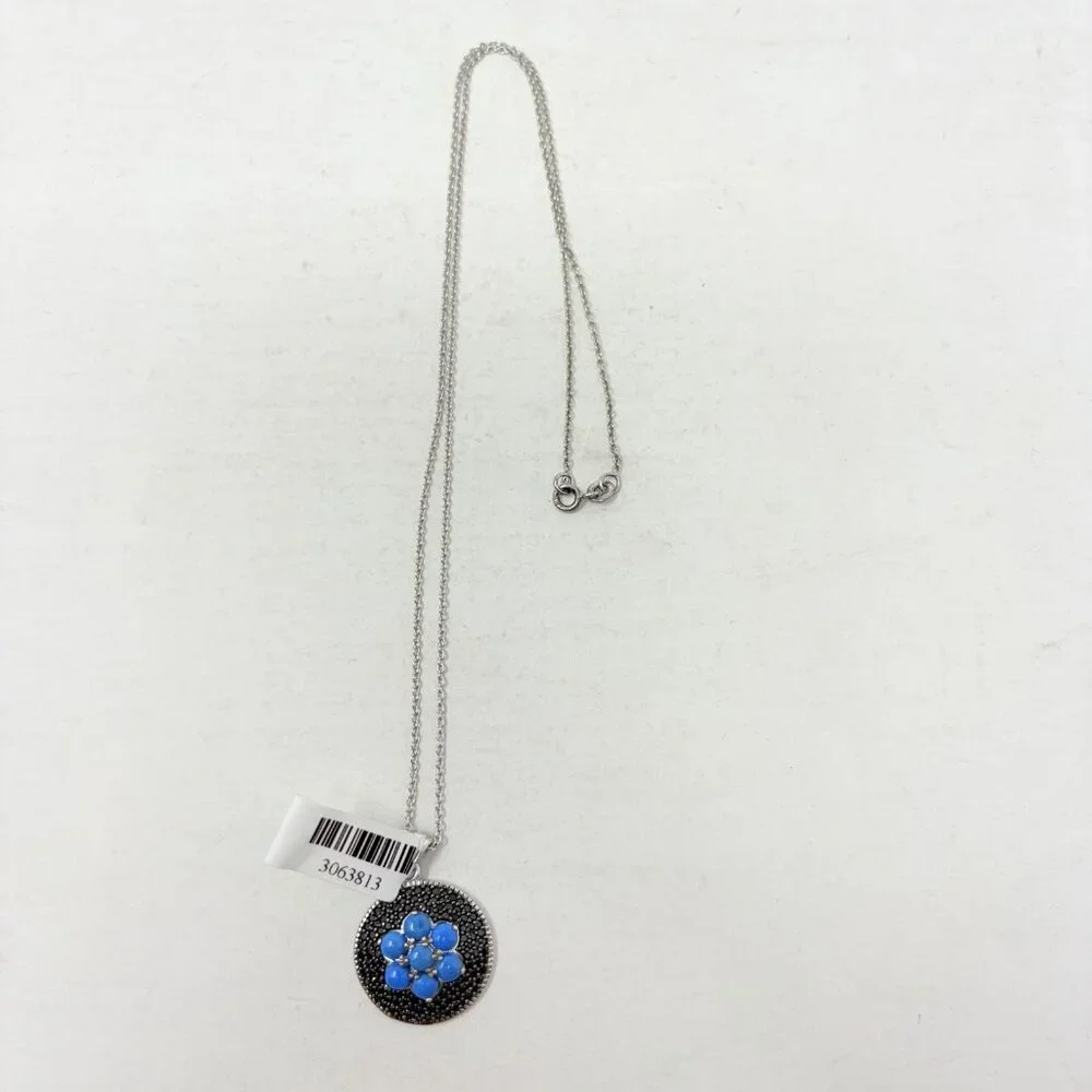 Shop LC Ceruleite/Thai Black Spinel Black Rhodium Sterling Silver‎ Necklace 5482